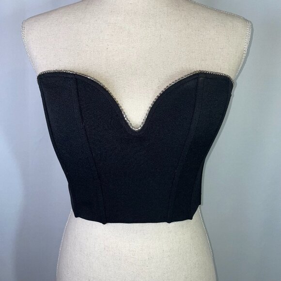 Zara Tops - Zara Corset Bustier Size M Black Rhinestone Embellishments Cropped Side Zip
